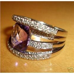 14K White Gold Diamond Amethyst Right Hand Ring#1821786