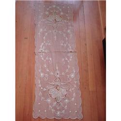 ANTIQUE FRENCH NETTED LACE TAMBOUR RUNNER #1821867