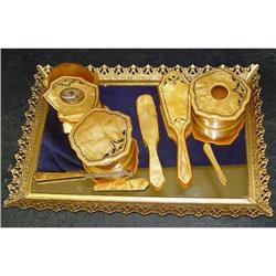 Vintage Mirror Tray Celluloid Vanity Set Clock #1821886