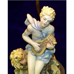 Ceramic Female Lion Lyre Lady Figural Lamp  #1821896