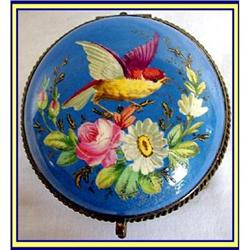 ANTIQUE FRENCH ENAMEL BOX BONBONNIERE HP BIRD #1821929