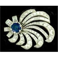 Vintage 2.62ct Sapphire & Dia 18k W Gold Pin #1832031