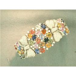 Vintage 57tcw Sapphire Dia 18k W Gold Bracelet #1832035