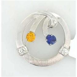 Vintage Ceylon Sapphire & Dia 14k W Gold Pin #1832044