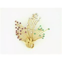 Ruby, Diamond, & Emerald Pin in 18k Yellow Gold#1832063