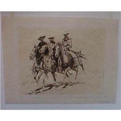 Three Horsemen, etching by Edward Borein signed#1832353