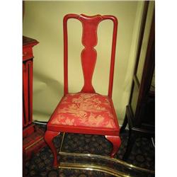 PAIR ENGLISH CHINESE RED SIDE CHAIRS #1832503