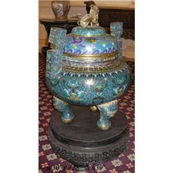 Vintage Chinese Cloisonné Fu-Dog Incense Tripod#1832673