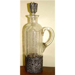 19c Repousse Silver Etched Crystal Decanter #1832699