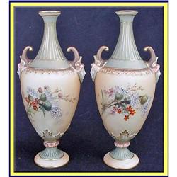 PAIR HP ROYAL WORCESTER VASES w MASKS 1899 #1832770