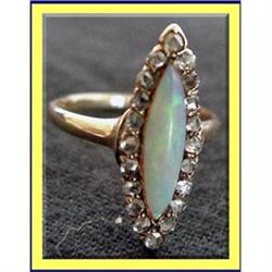 EDWARDIAN NOUVEAU DECO OPAL DIAMOND GOLD RING #1832773