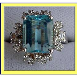 VINTAGE 14K W GOLD BLUE TOPAZ & DIAMOND RING #1832775