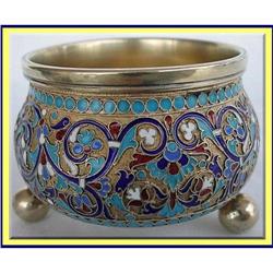 RUSSIAN CLOISONNE ENAMEL BOWL SILVER GILT 19C #1832783