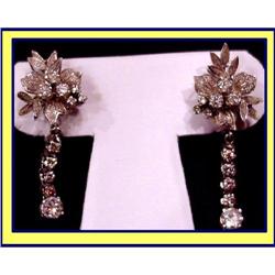 DIAMOND DROP FLOWER DANGLE EARRINGS C 1940 #1832802