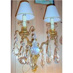 PAIR French bronze crystal wall sconces #1844077