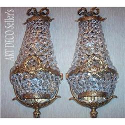 Pair of French Bronze and crystal sconces #1844106