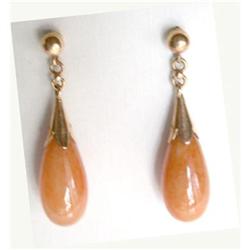 14K Apricot Color Jadeite Earrings #1844109