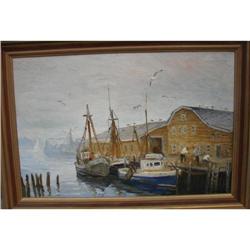 GLOUCESTER NORTH SHORE NAUTICAL OIL PAINTING BY#1844125
