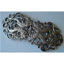 ANTIQUE ART NOUVEAU SILVER SEAHORSES BUCKLE #1844187