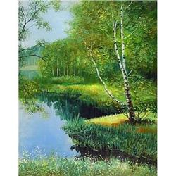 Impressionism oil "Near lake" by Russian #1844224