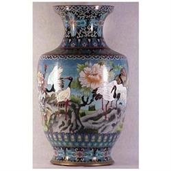Japanese Cloisonne 15 1/4" vase, eight cranes #1844272