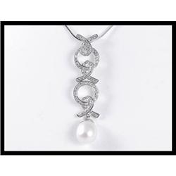 18K White Gold Pearl and Diamond Pendant #1844345