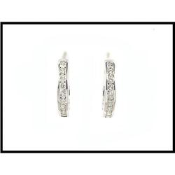 Simple 18K White Gold Diamond Hoop Earrings #1844357