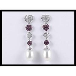 18K White Gold Pearl, Ruby and Diamond Earrings#1844386