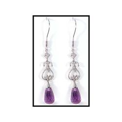 LONG PLATINUM DANGLE EARRINGS WITH AMETHYSTS #1844443