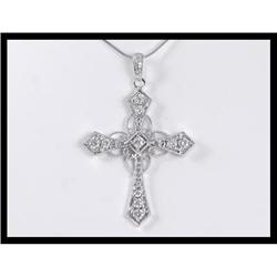 Shimmering 18K White Gold Diamond Cross Pendant#1844478