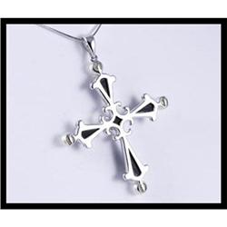 Classic 18K White Gold Diamond Onyx Cross #1844479