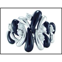 Remarkable 18K White Gold Onyx and Diamond Ring#1844484