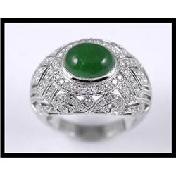 Gorgeous 18K White Gold Jade and Diamond Ring #1844490