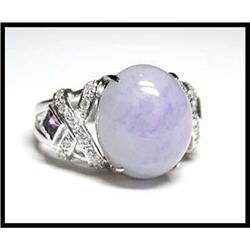 18K WHITE GOLD LAVENDER JADE DIAMOND RING #1844513