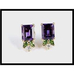 18K Yellow Gold Amethyst Tsavorite Earrings. #1844579