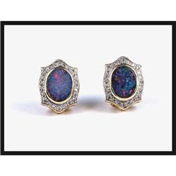 18K Yellow Gold Opal and Diamond Earrings. #1844580