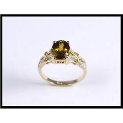 Sparkling Green Sphene and Diamond 18K Yellow #1844583