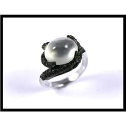 Moon Stone and Green Garnet 14K White Gold Ring#1844585