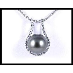 Classy 14K White Gold Pearl and Diamond Pendant#1844591
