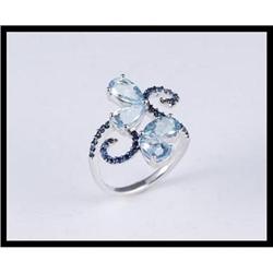14K White Gold Aquamarine and Sapphire Ring #1844598