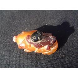 Antique 3 colors amber snuff bottle with fish #1844718
