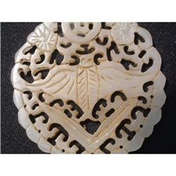 18th. century white jade disk displaying a bat #1844753