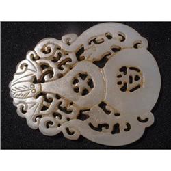 18th. century white jade disk displaying a bat #1844754