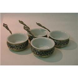 Silver gilded stew-pan with porcelain 19th #1844889