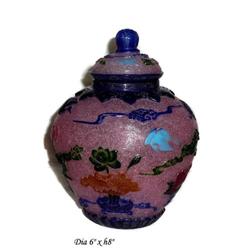 Chinese Peking Glass Pink Icy Vase Jar #1844963