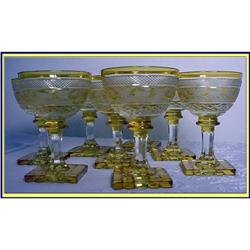 8 BOHEMIAN WINE GLASSES ENGRAVED CUT GLASS DEER#1845000