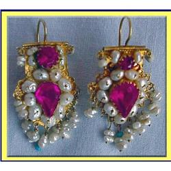BUKHARA 22CARAT GOLD PEARL EARRINGS RED STONE 2#1845009