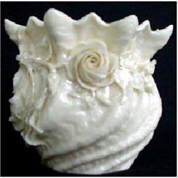 BLACK MARK BELLEEK FLOWER ENCRUSTED VASE #1845017