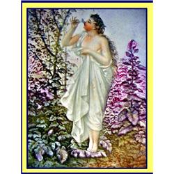 VICTORIAN POLYCHROME LITHOPANE LADY W FLOWERS #1845023