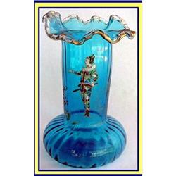 ROSSLER BOHEMIAN ENAMEL HARLEQUIN JESTER VASE #1845030